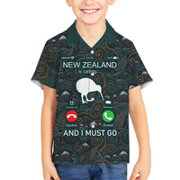 New Zealand is Calling and I Must Go Family Matching Off Shoulder Maxi Dress and Hawaiian Shirt Kiwi Bird Silhouette TS04 Son's Shirt Multicolor - Polynesian Pride