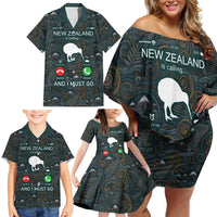 New Zealand is Calling and I Must Go Family Matching Off Shoulder Short Dress and Hawaiian Shirt Kiwi Bird Silhouette TS04 - Polynesian Pride