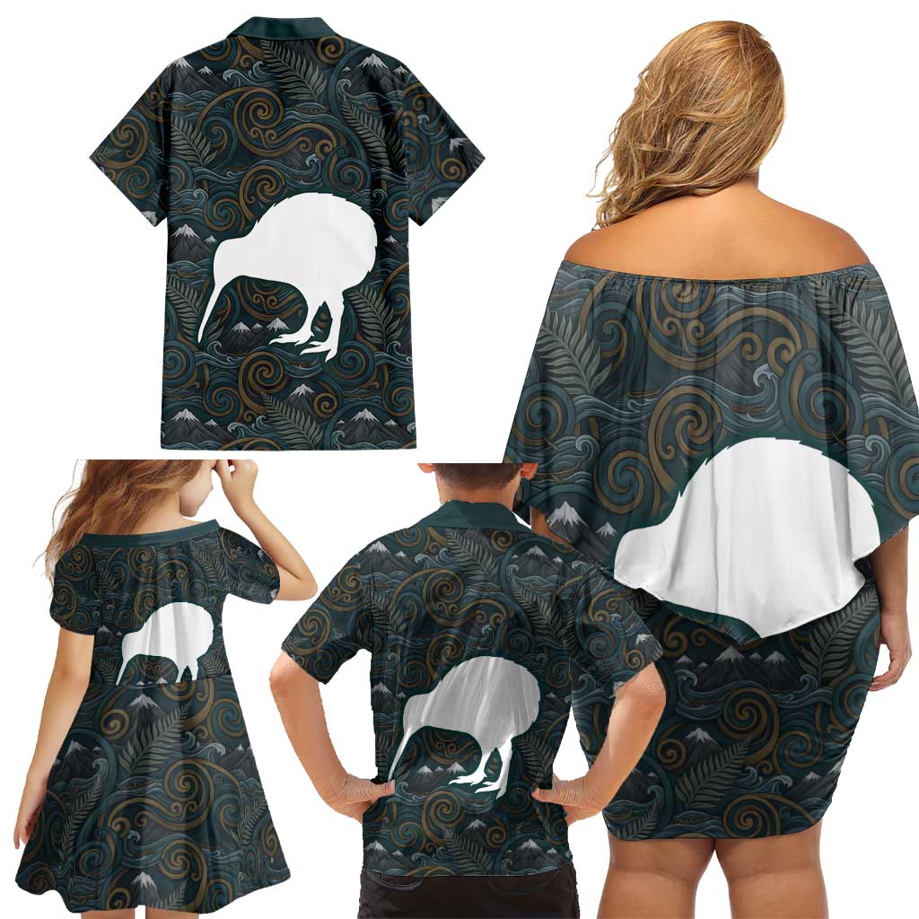 New Zealand is Calling and I Must Go Family Matching Off Shoulder Short Dress and Hawaiian Shirt Kiwi Bird Silhouette TS04 - Polynesian Pride