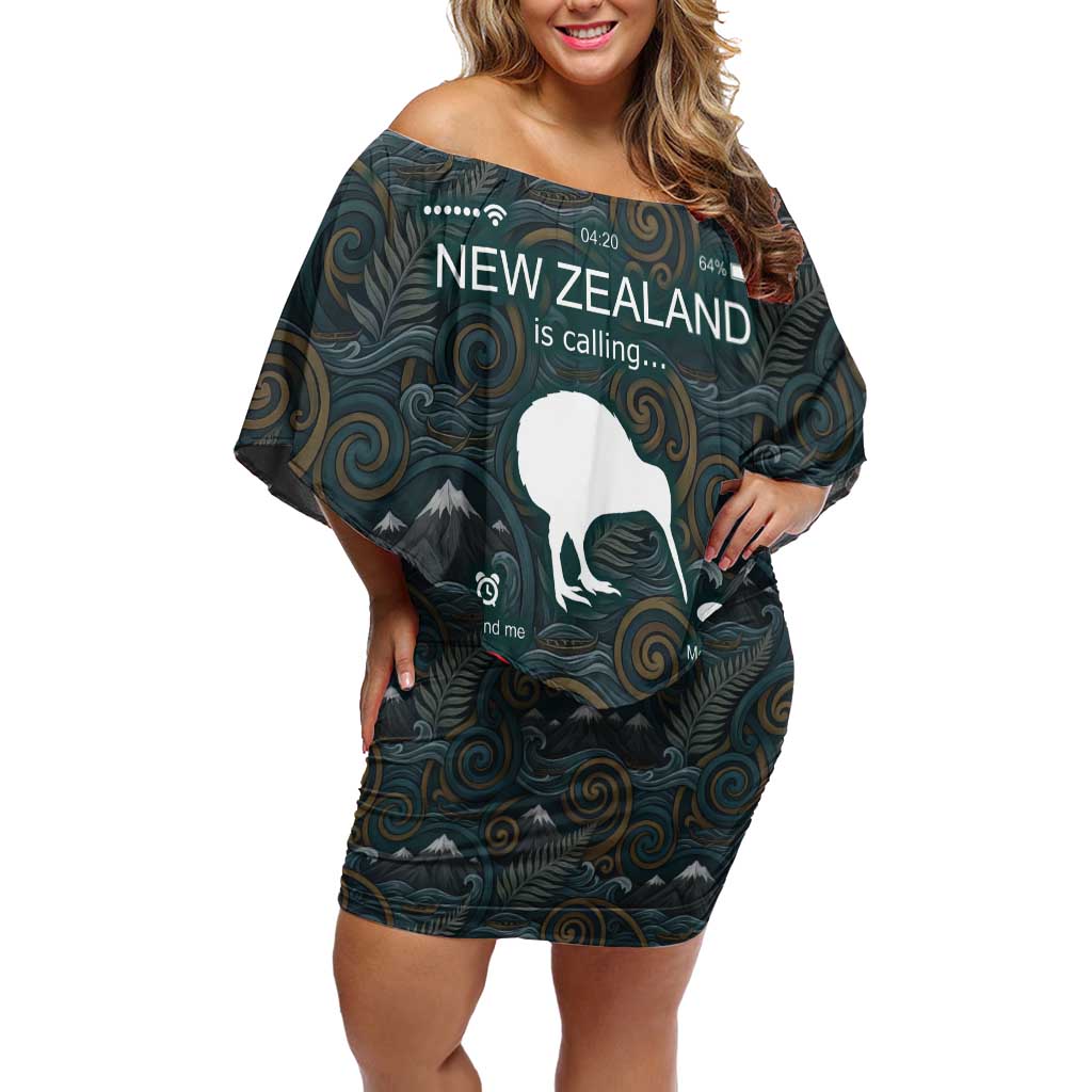 New Zealand is Calling and I Must Go Family Matching Off Shoulder Short Dress and Hawaiian Shirt Kiwi Bird Silhouette TS04 Mom's Dress Multicolor - Polynesian Pride