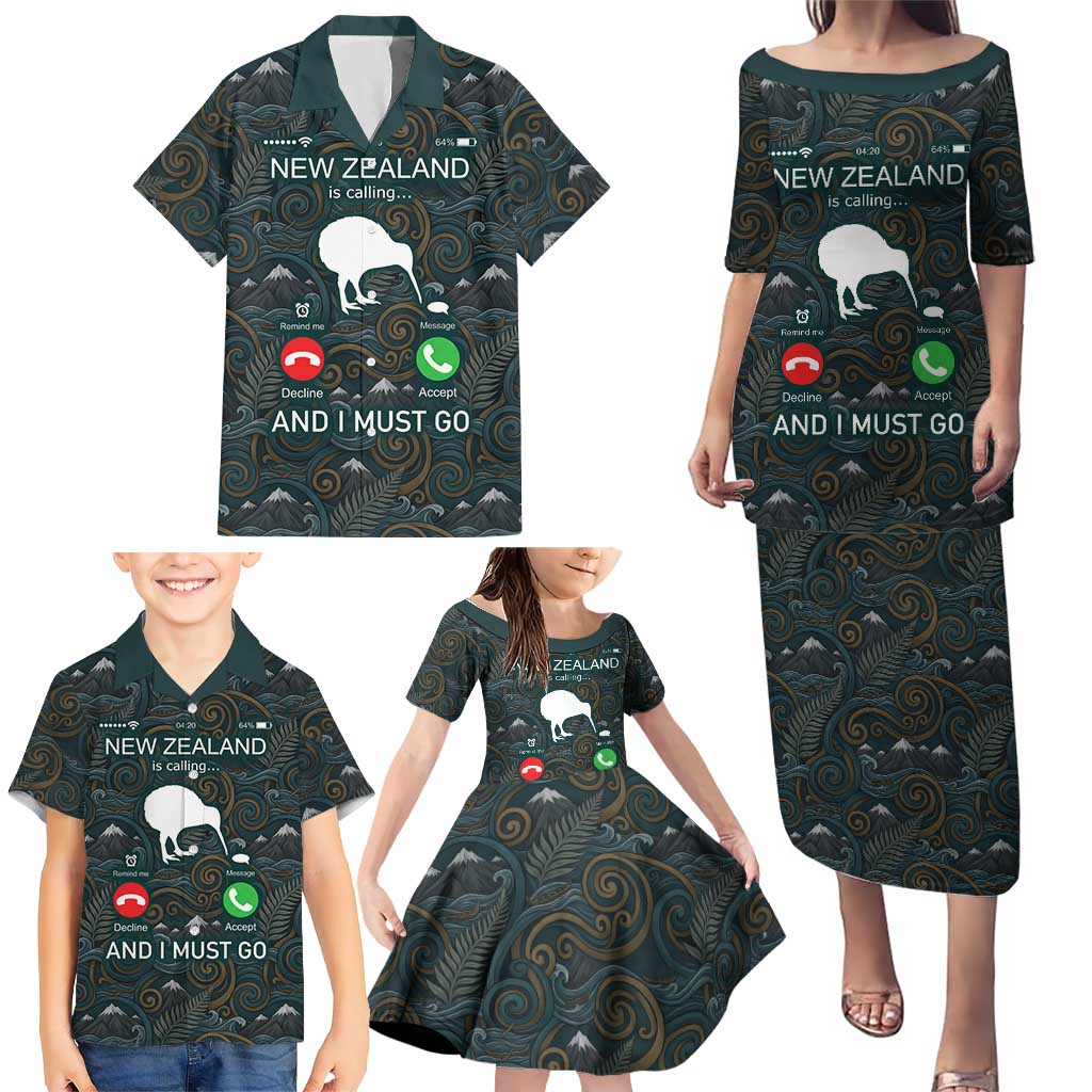New Zealand is Calling and I Must Go Family Matching Puletasi and Hawaiian Shirt Kiwi Bird Silhouette TS04 - Polynesian Pride