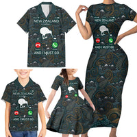New Zealand is Calling and I Must Go Family Matching Short Sleeve Bodycon Dress and Hawaiian Shirt Kiwi Bird Silhouette TS04 - Polynesian Pride