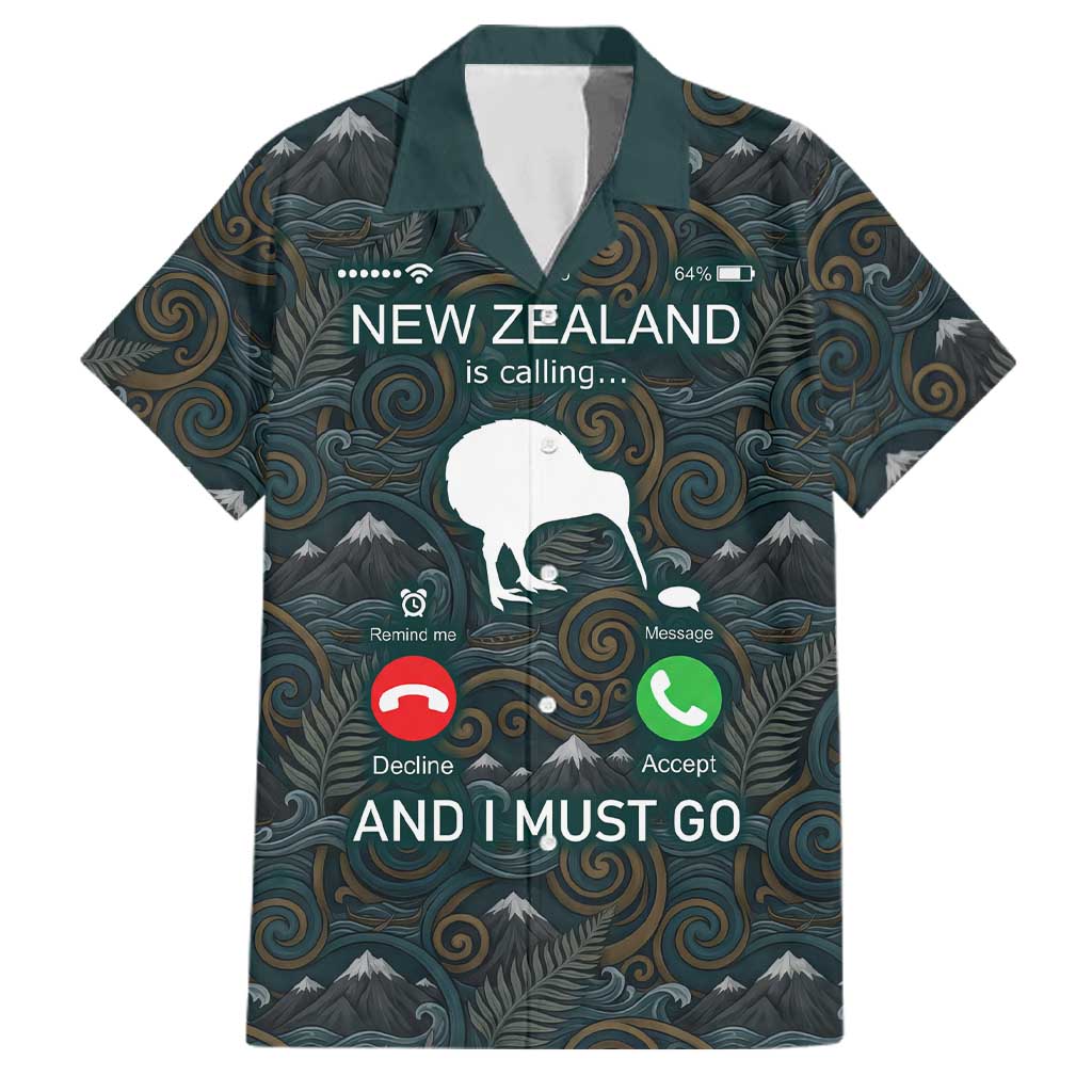 New Zealand is Calling and I Must Go Family Matching Short Sleeve Bodycon Dress and Hawaiian Shirt Kiwi Bird Silhouette TS04 Dad's Shirt - Short Sleeve Multicolor - Polynesian Pride