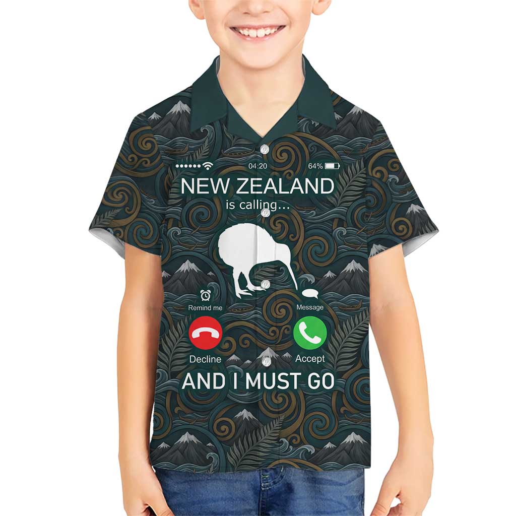 New Zealand is Calling and I Must Go Family Matching Tank Maxi Dress and Hawaiian Shirt Kiwi Bird Silhouette TS04 Son's Shirt Multicolor - Polynesian Pride