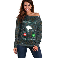 New Zealand is Calling and I Must Go Off Shoulder Sweater Kiwi Bird Silhouette TS04 Women Multicolor - Polynesian Pride