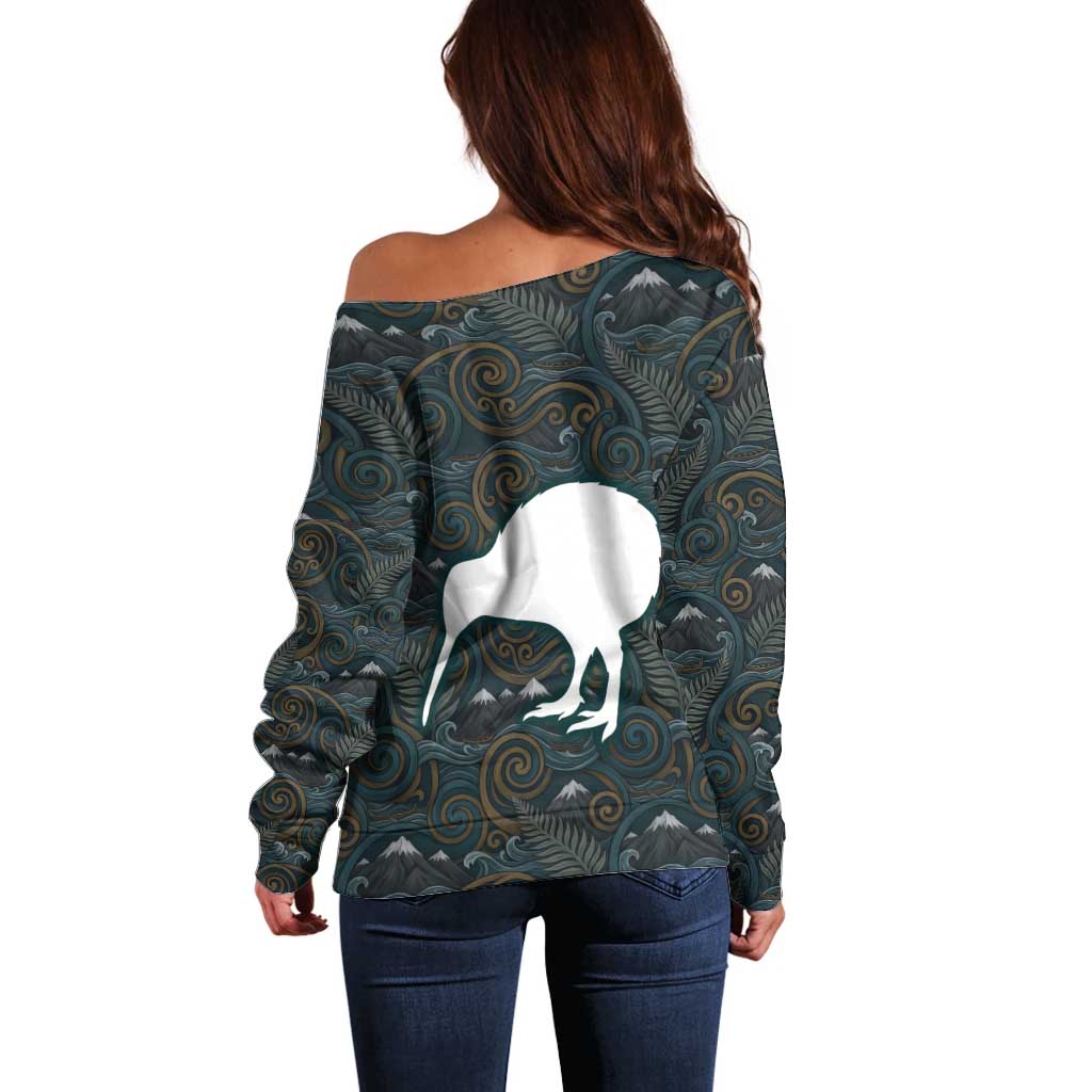 New Zealand is Calling and I Must Go Off Shoulder Sweater Kiwi Bird Silhouette TS04 - Polynesian Pride
