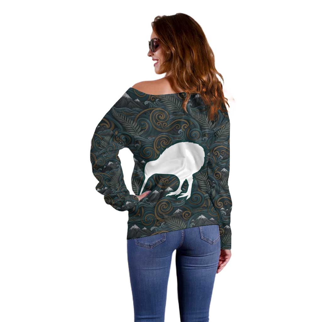 New Zealand is Calling and I Must Go Off Shoulder Sweater Kiwi Bird Silhouette TS04 - Polynesian Pride