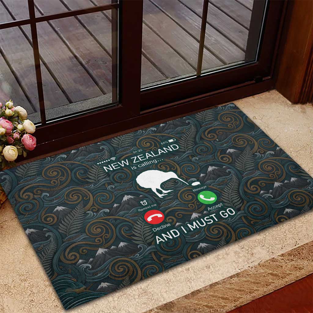 New Zealand is Calling and I Must Go Rubber Doormat Kiwi Bird Silhouette