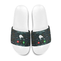 New Zealand is Calling and I Must Go Slide Sandals Kiwi Bird Silhouette