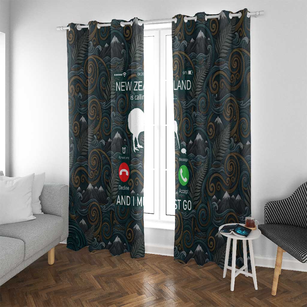 New Zealand is Calling and I Must Go Window Curtain Kiwi Bird Silhouette
