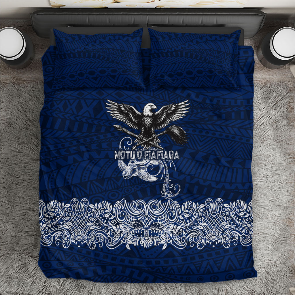 American Samoa Eagle Bedding Set Sea Turtle Traditional Polynesian Tribal Tattoo TS04 Blue White - Polynesian Pride