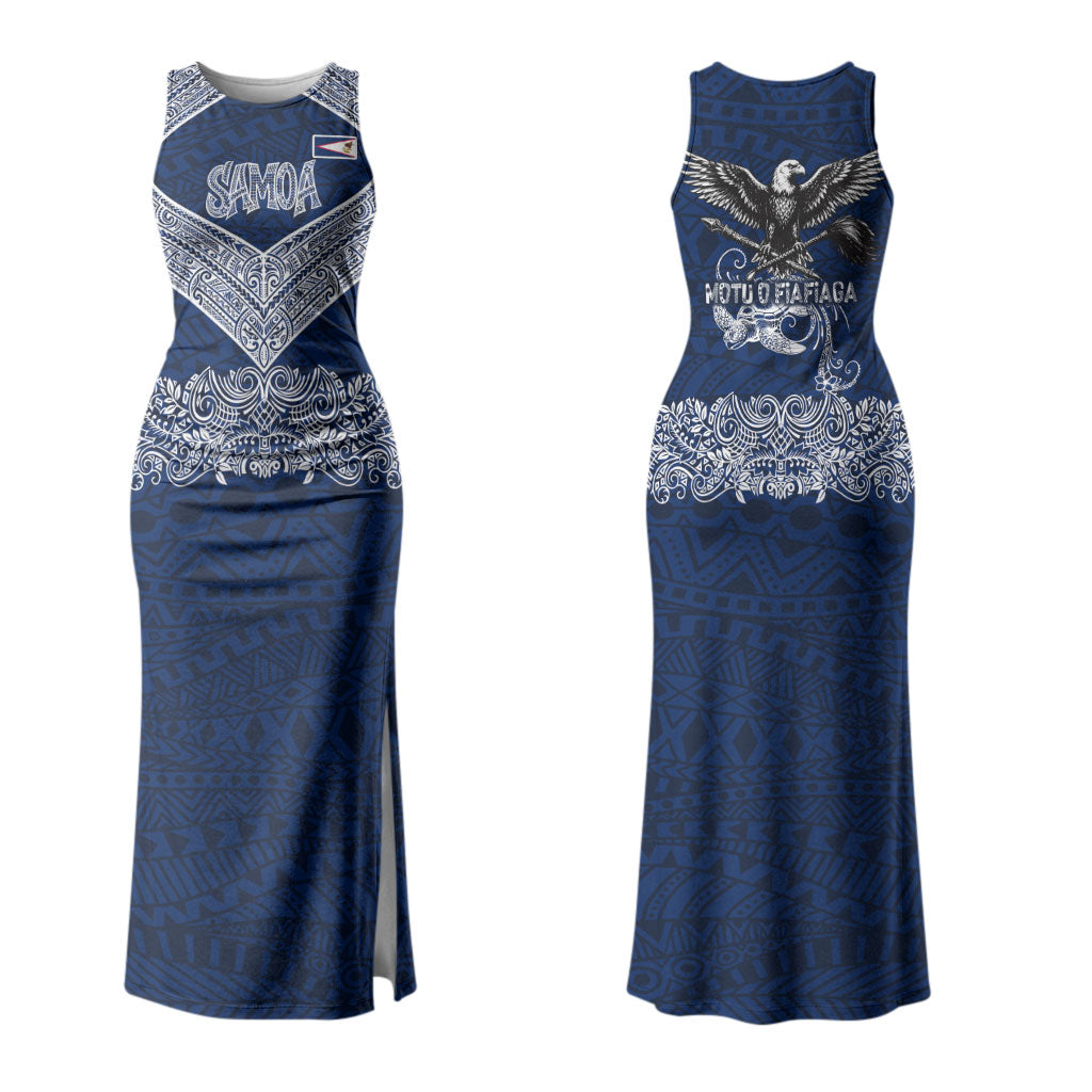 American Samoa Eagle Couples Matching Tank Maxi Dress and Hawaiian Shirt Sea Turtle Traditional Polynesian Tribal Tattoo