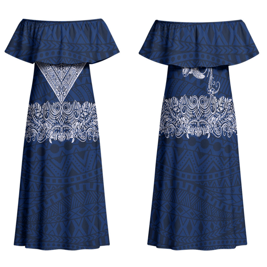 American Samoa Eagle Family Matching Off Shoulder Maxi Dress and Hawaiian Shirt Sea Turtle Traditional Polynesian Tribal Tattoo