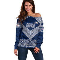 American Samoa Eagle Off Shoulder Sweater Sea Turtle Traditional Polynesian Tribal Tattoo