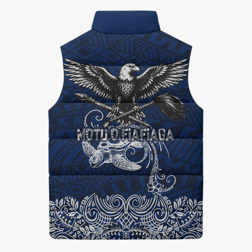 American Samoa Eagle Sleeveless Puffer Jacket Sea Turtle Traditional Polynesian Tribal Tattoo