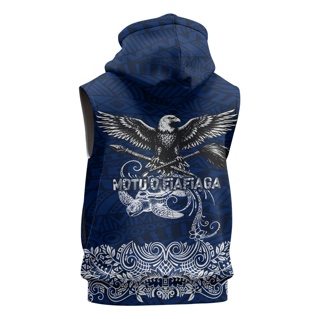 American Samoa Eagle Sleeveless Zip Hoodie Sea Turtle Traditional Polynesian Tribal Tattoo