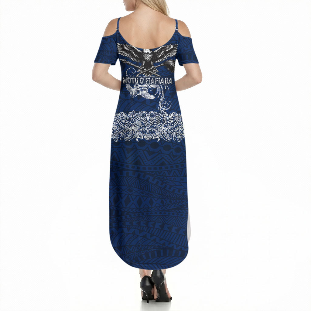 American Samoa Eagle Summer Maxi Dress Sea Turtle Traditional Polynesian Tribal Tattoo