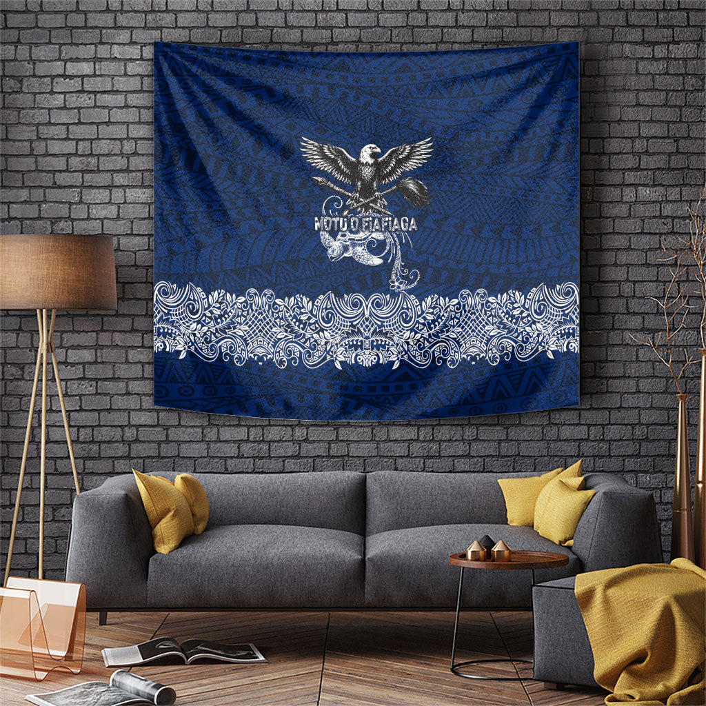American Samoa Eagle Tapestry Sea Turtle Traditional Polynesian Tribal Tattoo TS04 Blue White - Polynesian Pride