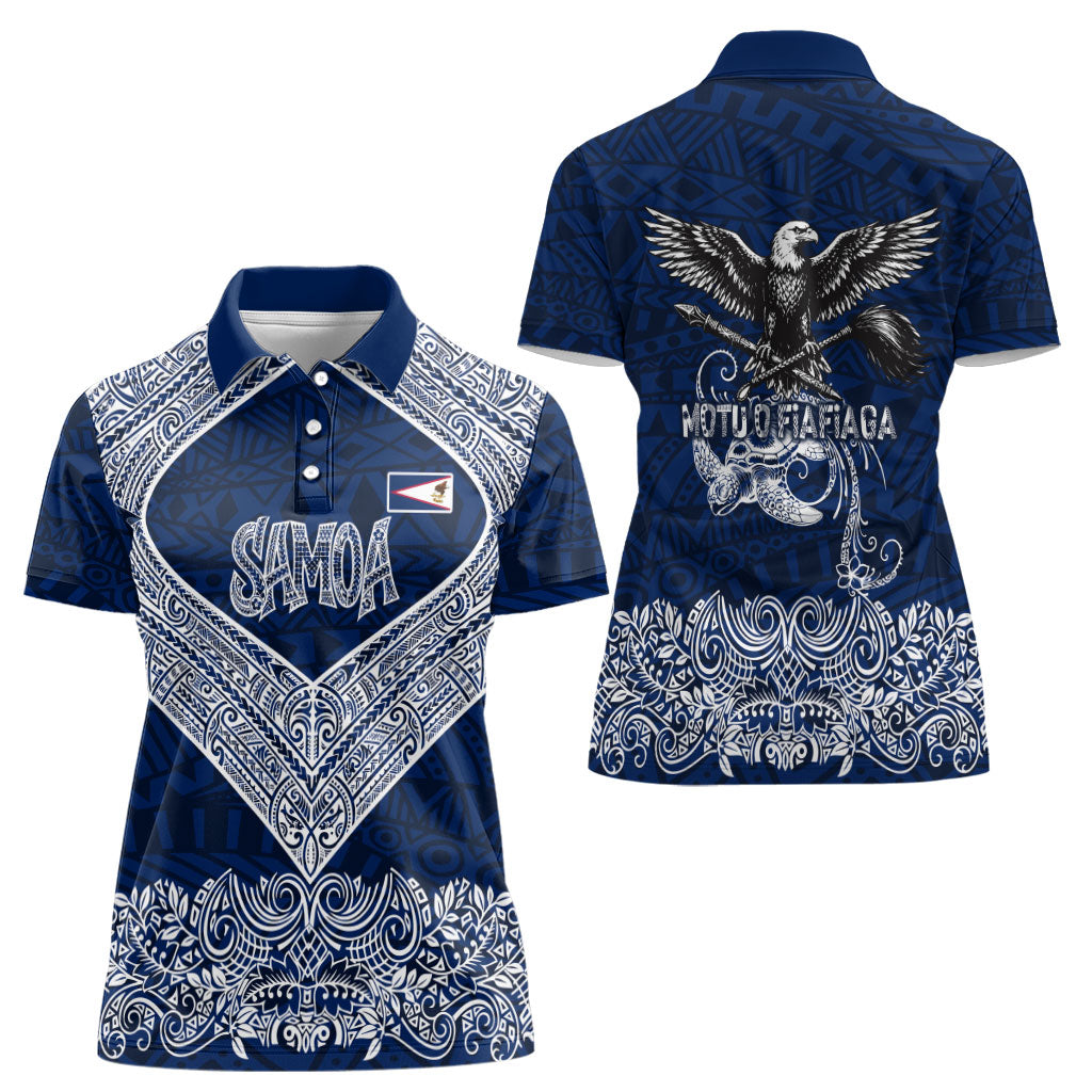 American Samoa Eagle Women Polo Shirt Sea Turtle Traditional Polynesian Tribal Tattoo