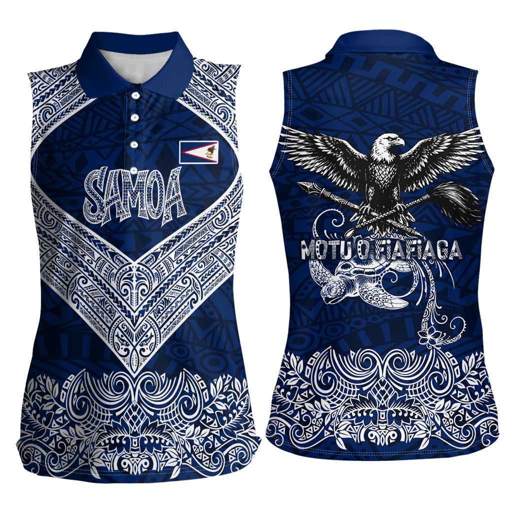 American Samoa Eagle Women Sleeveless Polo Shirt Sea Turtle Traditional Polynesian Tribal Tattoo
