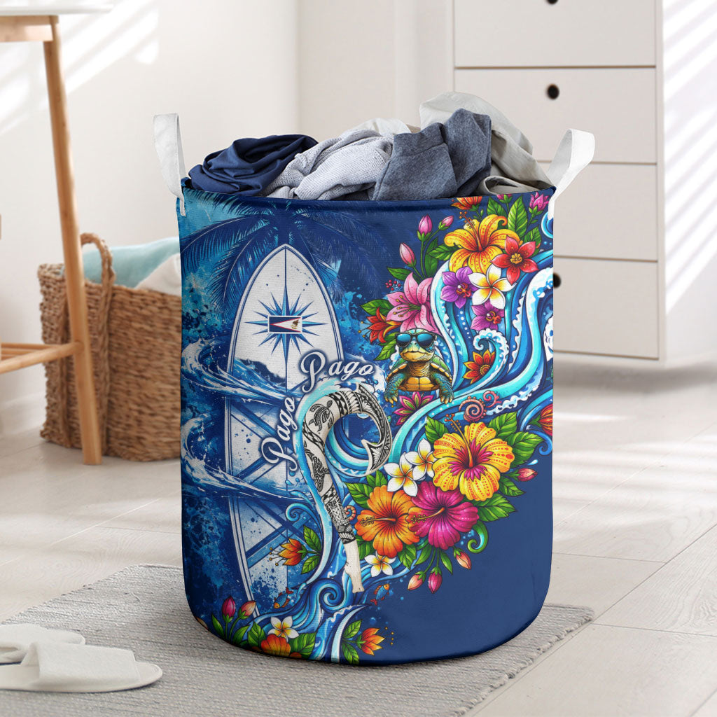 American Samoa Pago Pago Laundry Basket Sea Turtle And Fruit Bat - Tropical Hibiscus Flowers Polynesian