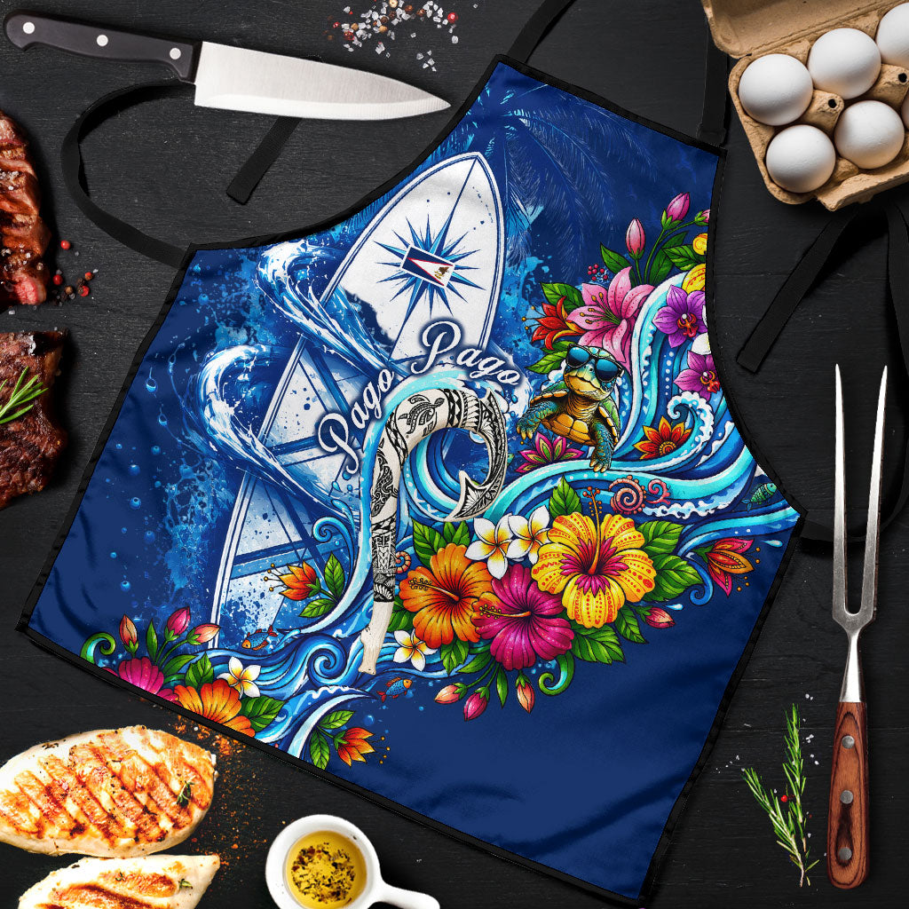 American Samoa Pago Pago Apron Sea Turtle And Fruit Bat - Tropical Hibiscus Flowers Polynesian