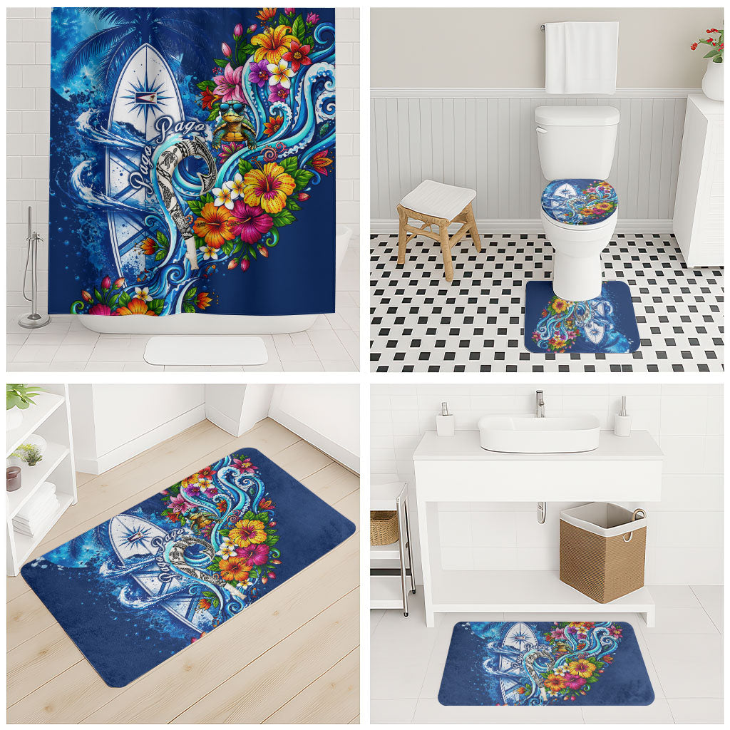 American Samoa Pago Pago Bathroom Set Sea Turtle And Fruit Bat - Tropical Hibiscus Flowers Polynesian