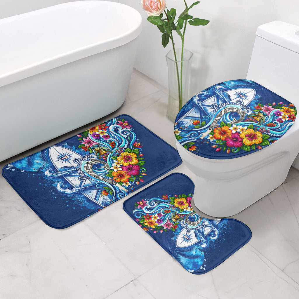 American Samoa Pago Pago Bathroom Set Sea Turtle And Fruit Bat - Tropical Hibiscus Flowers Polynesian