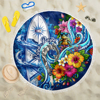American Samoa Pago Pago Beach Blanket Sea Turtle And Fruit Bat - Tropical Hibiscus Flowers Polynesian
