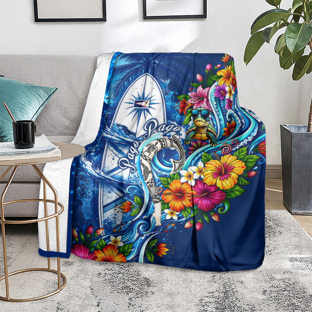 American Samoa Pago Pago Blanket Sea Turtle And Fruit Bat - Tropical Hibiscus Flowers Polynesian