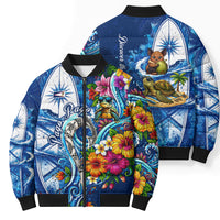 American Samoa Pago Pago Bomber Puffer Jacket Sea Turtle And Fruit Bat - Tropical Hibiscus Flowers Polynesian