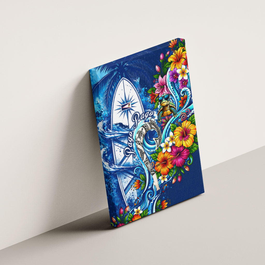 American Samoa Pago Pago Canvas Wall Art Sea Turtle And Fruit Bat - Tropical Hibiscus Flowers Polynesian