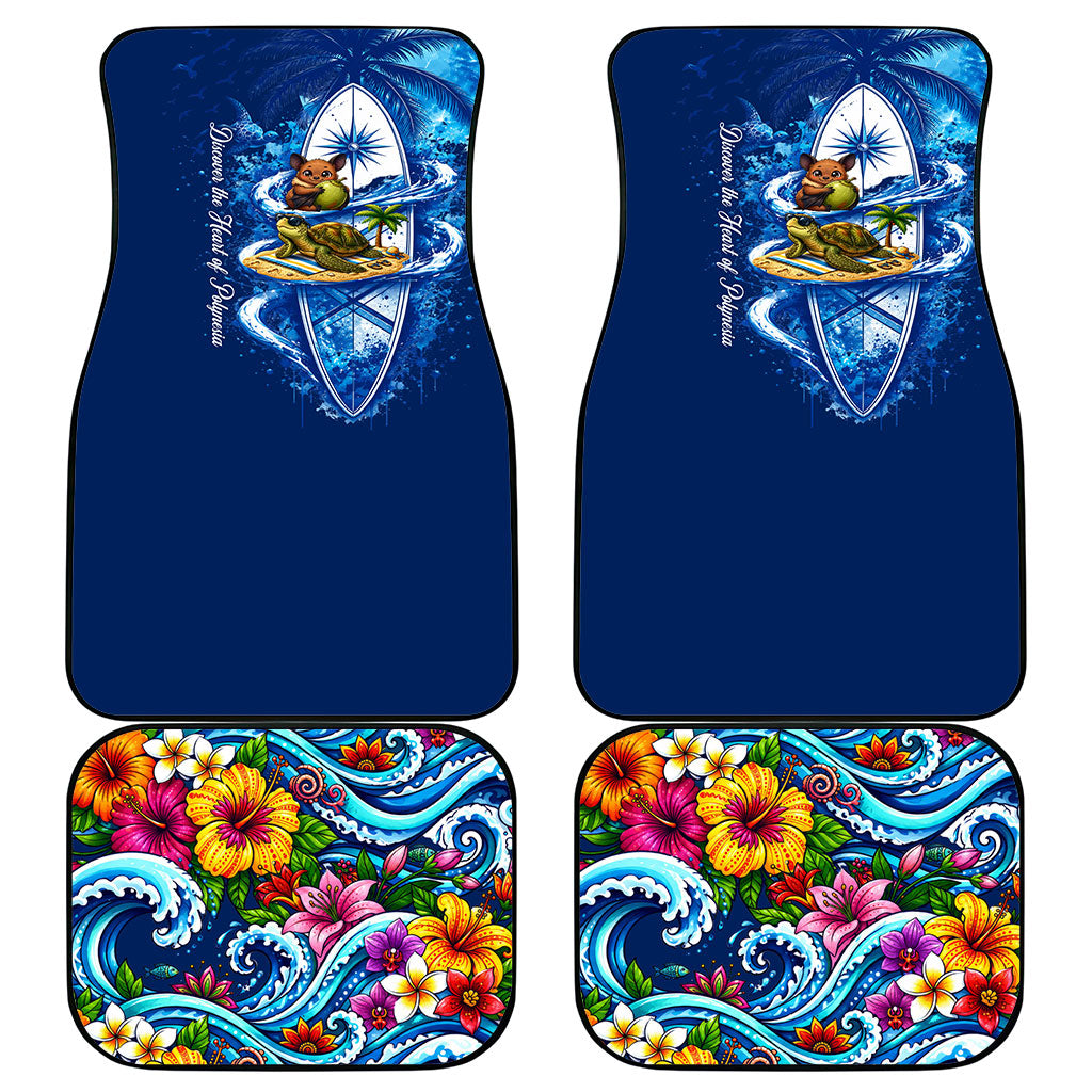 American Samoa Pago Pago Car Mats Sea Turtle And Fruit Bat - Tropical Hibiscus Flowers Polynesian