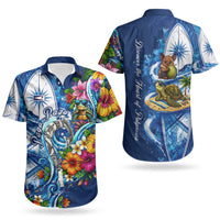 American Samoa Pago Pago Couples Matching Long Sleeve Bodycon Dress and Hawaiian Shirt Sea Turtle And Fruit Bat - Tropical Hibiscus Flowers Polynesian