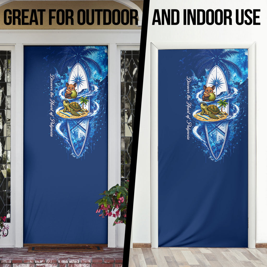 American Samoa Pago Pago Door Cover Sea Turtle And Fruit Bat - Tropical Hibiscus Flowers Polynesian