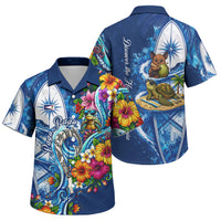 American Samoa Pago Pago Family Matching Off The Shoulder Long Sleeve Dress and Hawaiian Shirt Sea Turtle And Fruit Bat - Tropical Hibiscus Flowers Polynesian