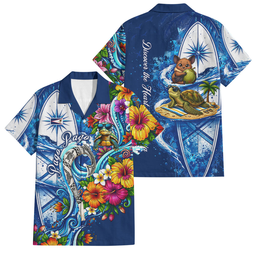 American Samoa Pago Pago Family Matching Off Shoulder Short Dress and Hawaiian Shirt Sea Turtle And Fruit Bat - Tropical Hibiscus Flowers Polynesian