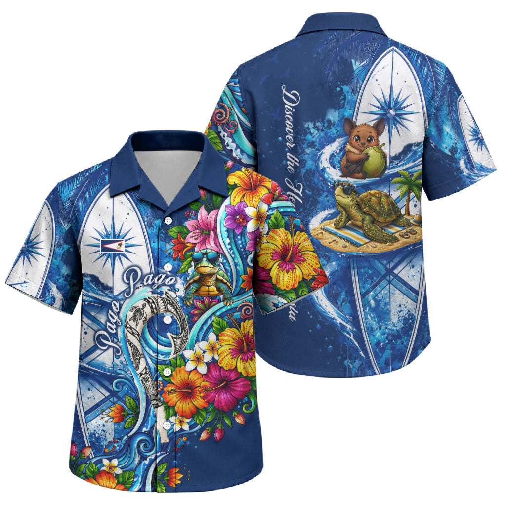 American Samoa Pago Pago Family Matching Off Shoulder Short Dress and Hawaiian Shirt Sea Turtle And Fruit Bat - Tropical Hibiscus Flowers Polynesian