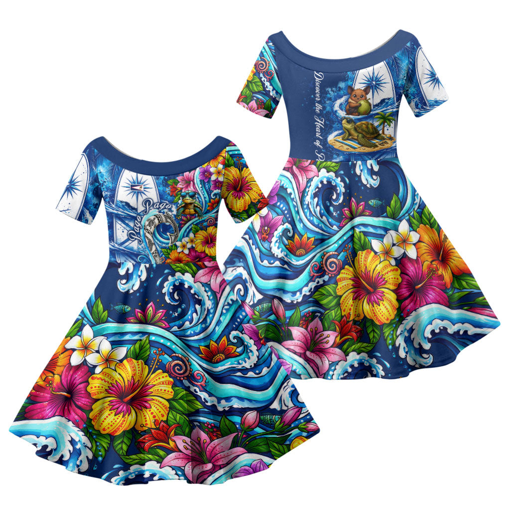 American Samoa Pago Pago Family Matching Summer Maxi Dress and Hawaiian Shirt Sea Turtle And Fruit Bat - Tropical Hibiscus Flowers Polynesian