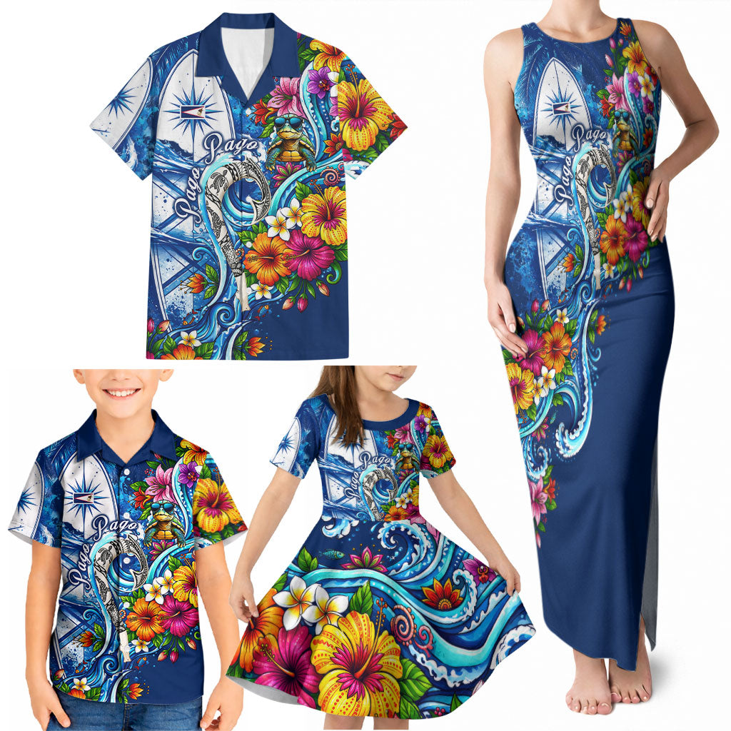 American Samoa Pago Pago Family Matching Tank Maxi Dress and Hawaiian Shirt Sea Turtle And Fruit Bat - Tropical Hibiscus Flowers Polynesian TS04 - Polynesian Pride