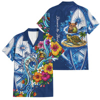 American Samoa Pago Pago Family Matching Tank Maxi Dress and Hawaiian Shirt Sea Turtle And Fruit Bat - Tropical Hibiscus Flowers Polynesian