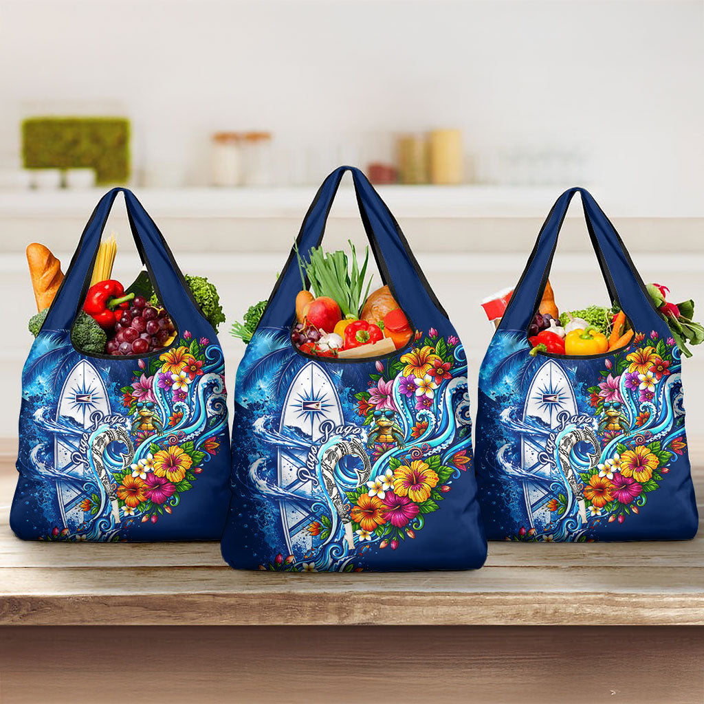 American Samoa Pago Pago Grocery Bag Sea Turtle And Fruit Bat - Tropical Hibiscus Flowers Polynesian