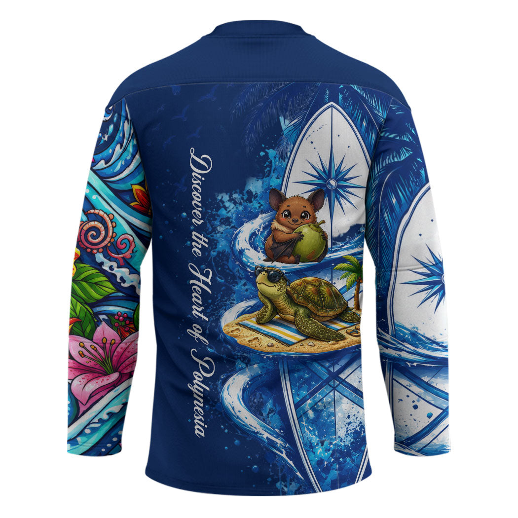 American Samoa Pago Pago Hockey Jersey Sea Turtle And Fruit Bat - Tropical Hibiscus Flowers Polynesian