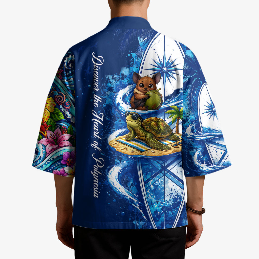American Samoa Pago Pago Kimono Sea Turtle And Fruit Bat - Tropical Hibiscus Flowers Polynesian