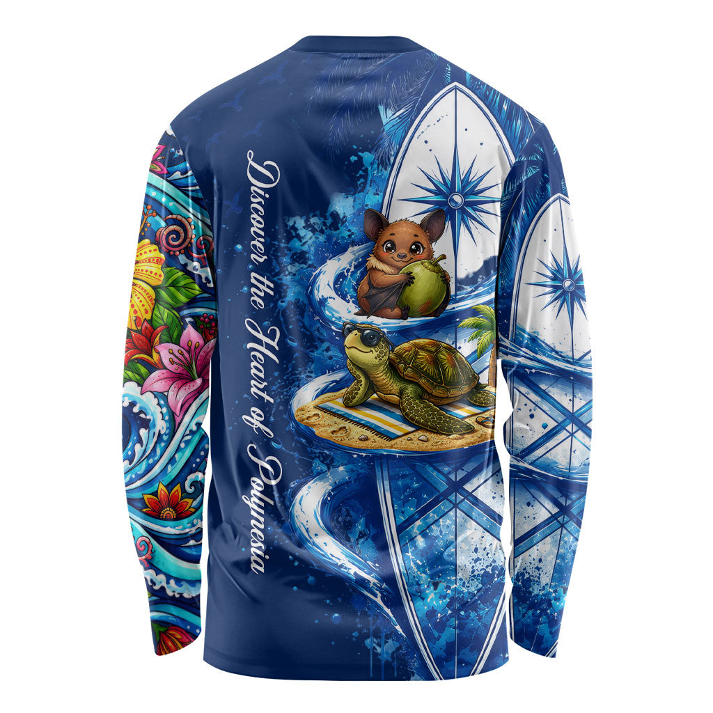 American Samoa Pago Pago Long Sleeve Shirt Sea Turtle And Fruit Bat - Tropical Hibiscus Flowers Polynesian