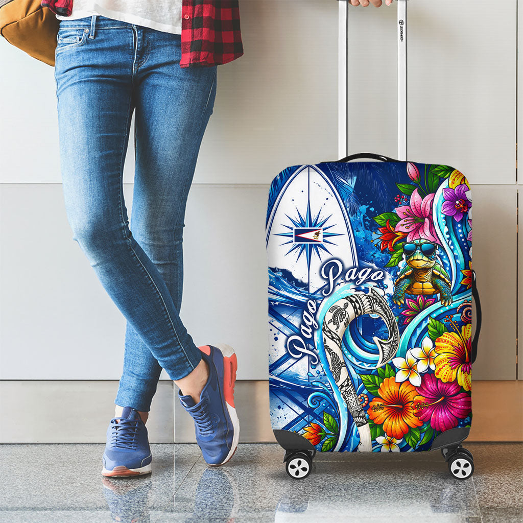 American Samoa Pago Pago Luggage Cover Sea Turtle And Fruit Bat - Tropical Hibiscus Flowers Polynesian