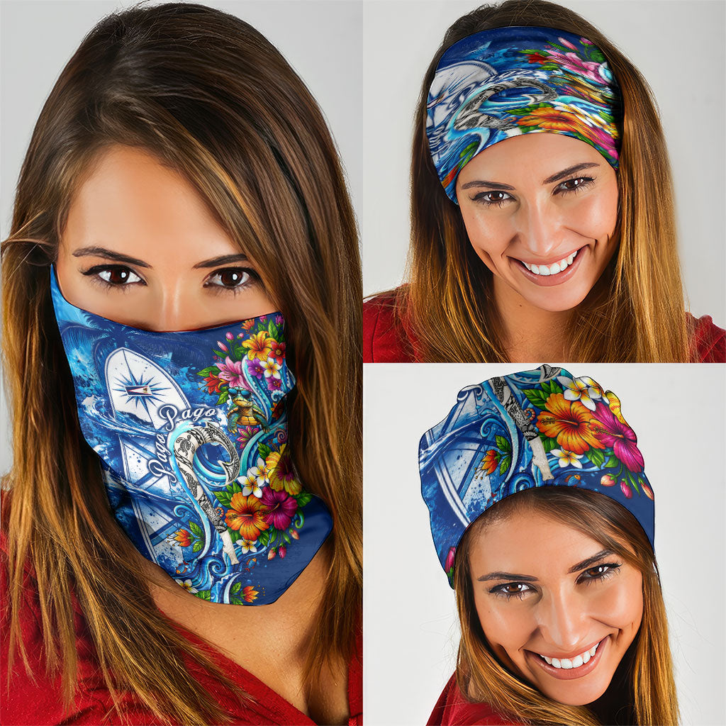 American Samoa Pago Pago Neck Gaiter Sea Turtle And Fruit Bat - Tropical Hibiscus Flowers Polynesian