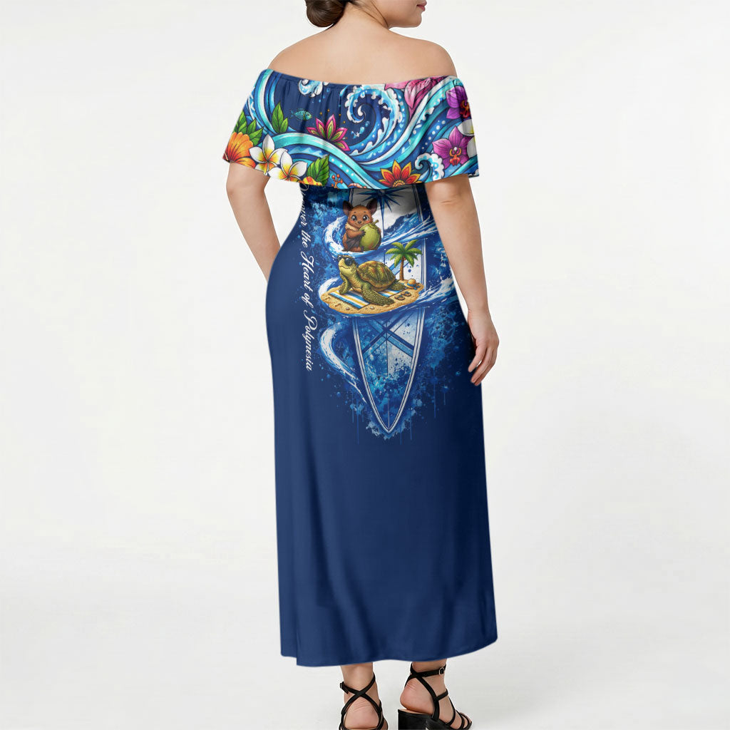 American Samoa Pago Pago Off Shoulder Maxi Dress Sea Turtle And Fruit Bat - Tropical Hibiscus Flowers Polynesian