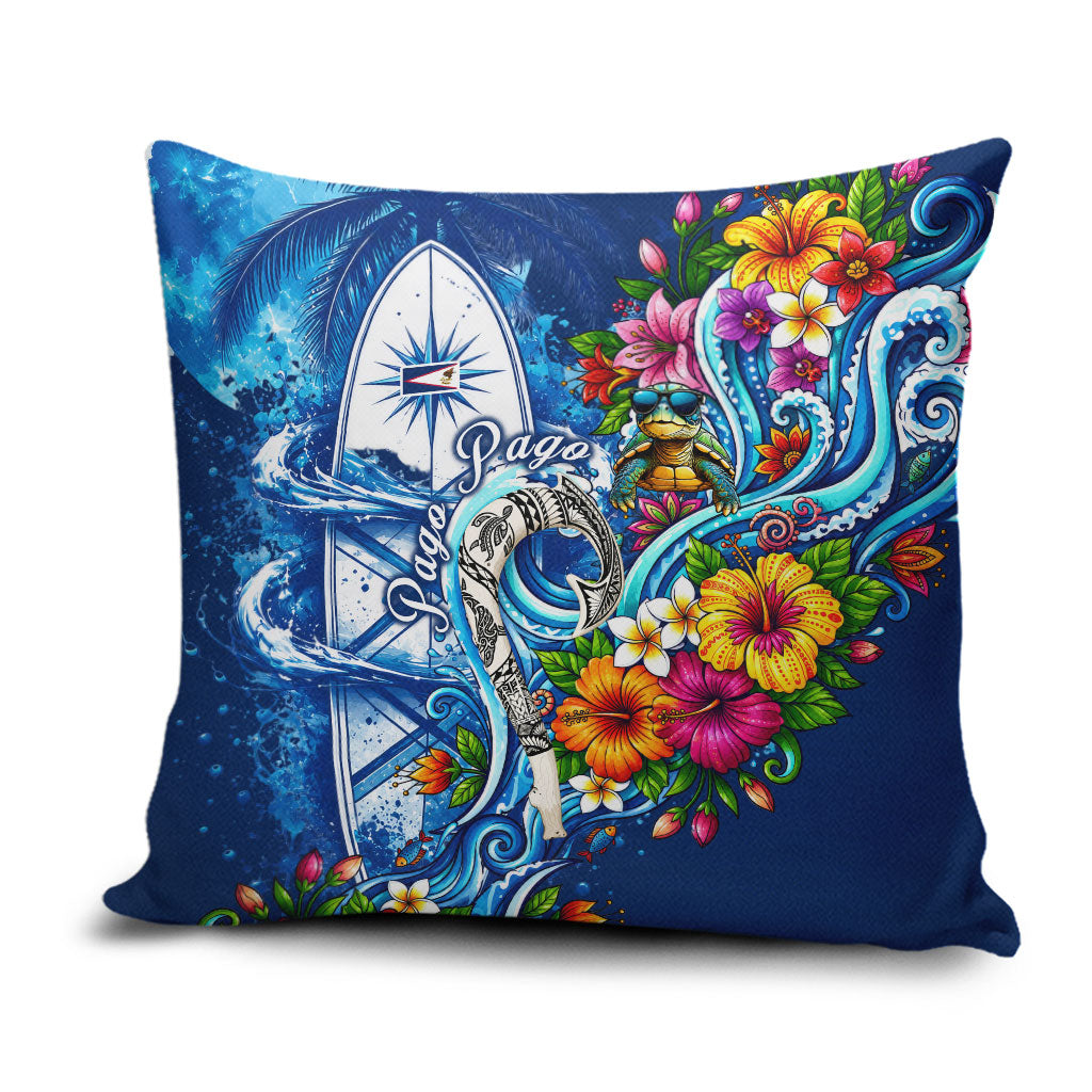 American Samoa Pago Pago Pillow Cover Sea Turtle And Fruit Bat - Tropical Hibiscus Flowers Polynesian