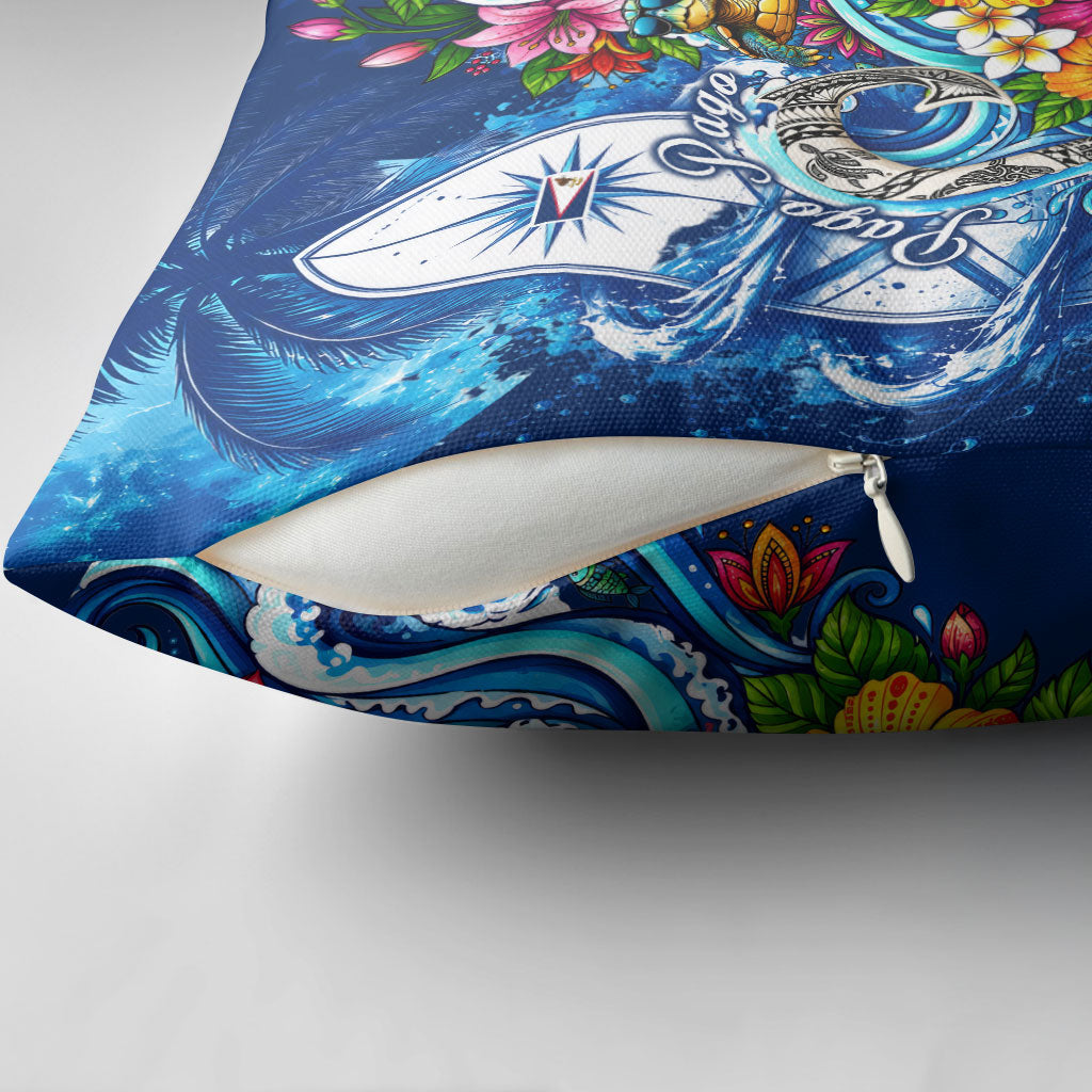 American Samoa Pago Pago Pillow Cover Sea Turtle And Fruit Bat - Tropical Hibiscus Flowers Polynesian